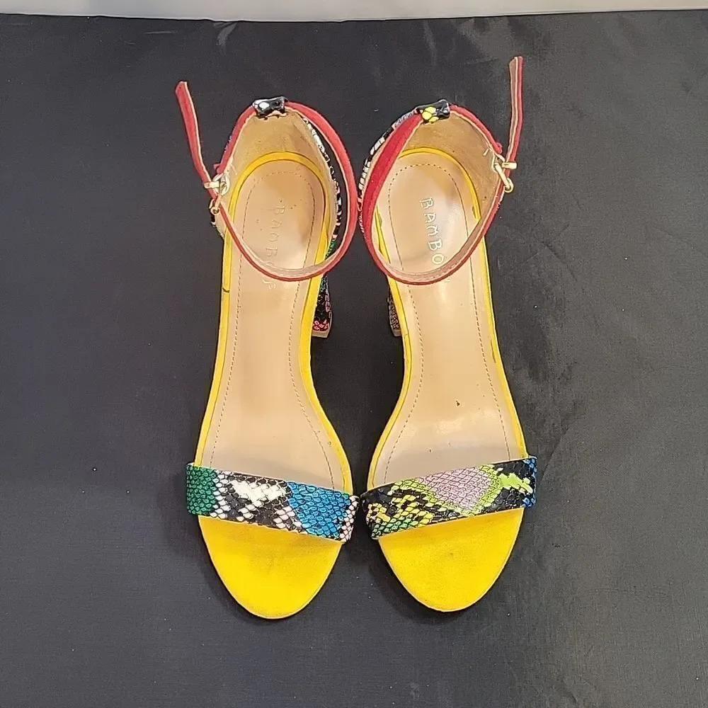 BAMBOO OPEN TOE TWO PIECE SNAKESKIN CHUNKY HEEL SANDAL